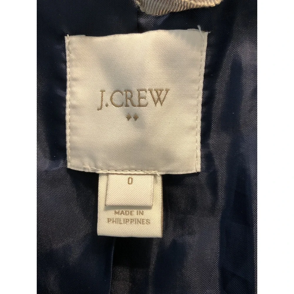 J Crew Jacket Womens 0 Blue White Wool Blend Mock Neck Tweed Bouclé Coat Lined